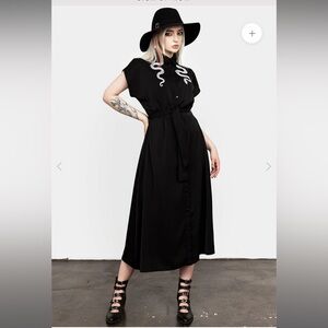 Disturbia Black Maxi Shirt Dress with Serpent Embroidery